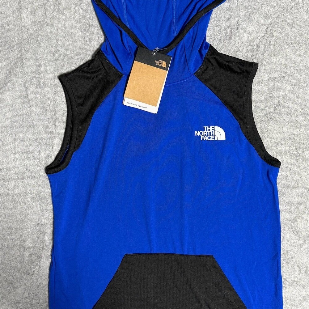 The North Face Boys Youth Sleeveless Pullover Hoodie Blue Colorblock